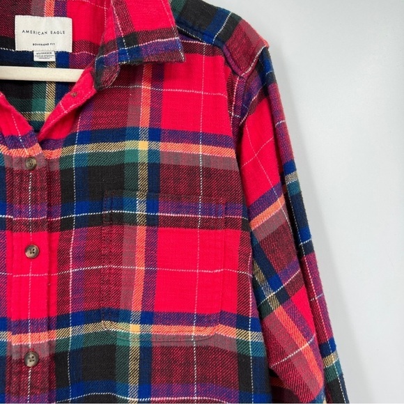 American Eagle Boyfriend Fit Striped Plaid Multi Collared Long Sleeves Shirt - Picture 4 of 8